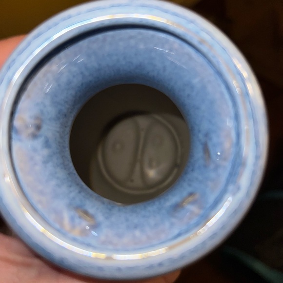 Vintage Hourglass Small Vase Blue Glaze Ceramic Pottery - Picture 6 of 10